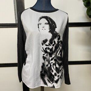 Zara Black & White Blouse with Image Size S